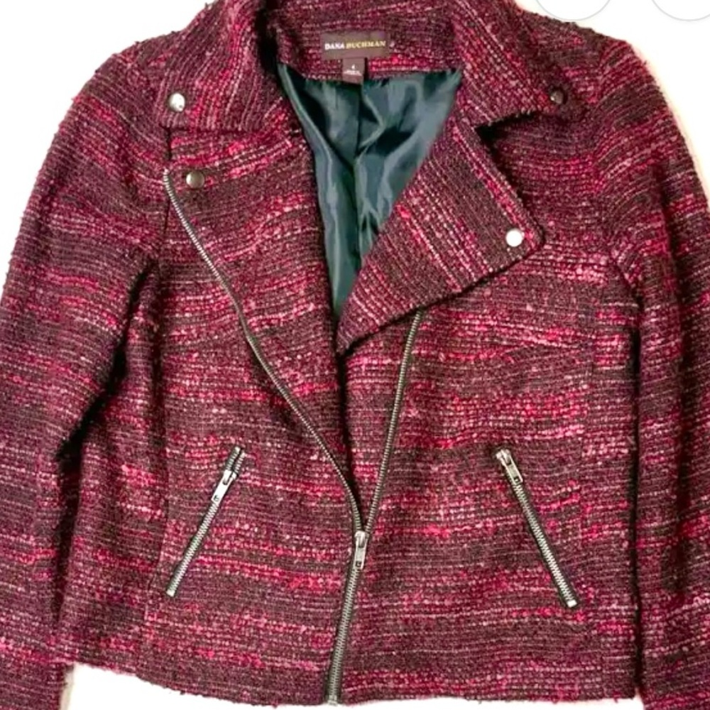 Perfect Fall Jacket! Asymmetrical Zipper, Pink And Black Tweed, Sz 22